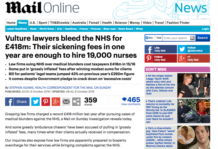 NHS litigation fees hit the headlines | SoR